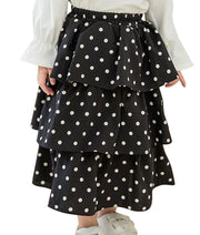 スカート ロングスカート ティアードスカート キッズ 子供服 ドット 水玉模様 フリル 3段フリル ロング丈 丈長め フリフリ 大人っぽい かわいい 可愛い キュート おしゃれ 女の子 ガールズ 女児 幼児