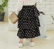 スカート ロングスカート ティアードスカート キッズ 子供服 ドット 水玉模様 フリル 3段フリル ロング丈 丈長め フリフリ 大人っぽい かわいい 可愛い キュート おしゃれ 女の子 ガールズ 女児 幼児