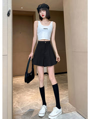 キュロット ショートパンツ キュロットパンツ レディース 女性 婦人服 ボトムス プリーツ ハーフパンツ プリーツスカート風 無地 単色 シンプル おしゃれ かわいい 大きいサイズ ブラック 黒  女の子 ガーリー 着回し 20代 10代 春 秋 夏 冬 30代 40代