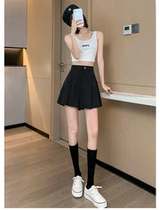 キュロット ショートパンツ キュロットパンツ レディース 女性 婦人服 ボトムス プリーツ ハーフパンツ プリーツスカート風 無地 単色 シンプル おしゃれ かわいい 大きいサイズ ブラック 黒  女の子 ガーリー 着回し 20代 10代 春 秋 夏 冬 30代 40代