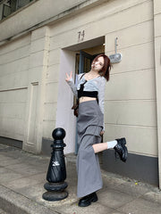 ロングスカート レディース 女性 ボトムス マキシ 膝下 スリット サイドギャザー カジュアル おしゃれ かわいい