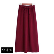 ガウチョパンツ ワイドパンツ レディース 女性 婦人 ズボン パンツ ボトムス リボン 無地 黒 グレー カーキ色 単色 シンプル かわいい カジュアル 部屋着 お出かけシーン
