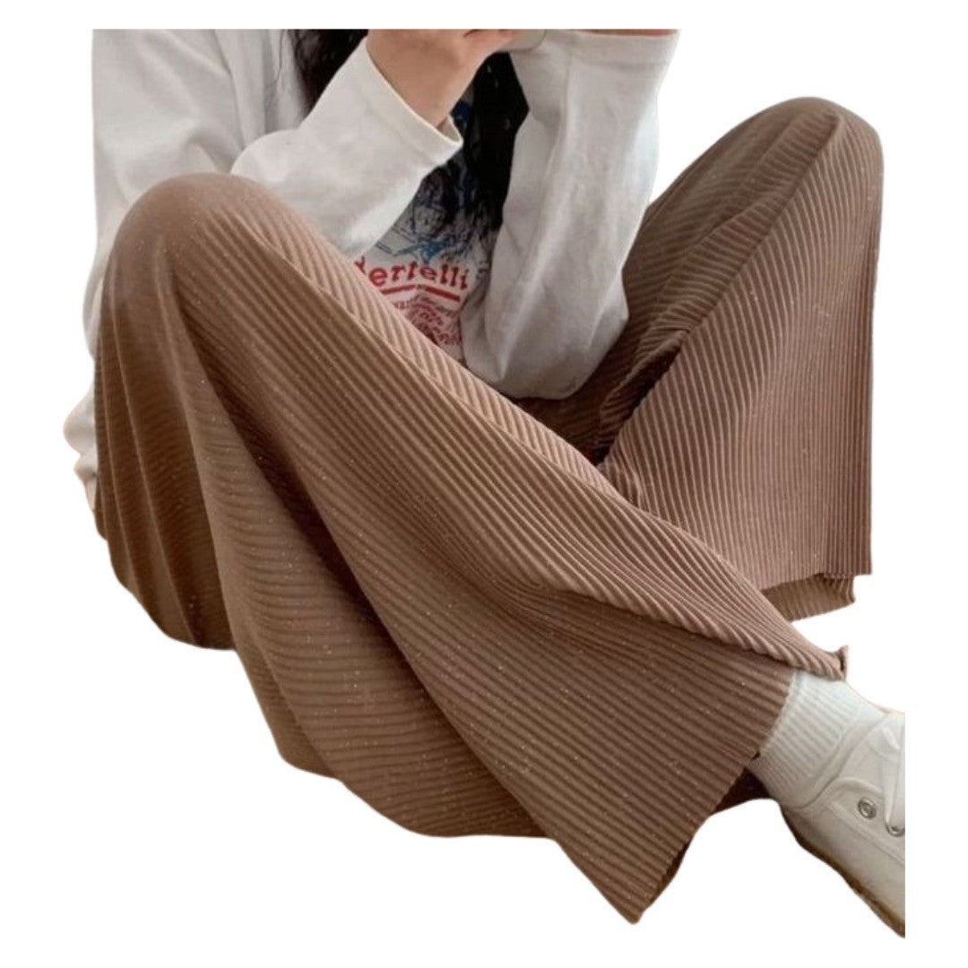 ガウチョパンツ ワイドパンツ スカンツ スカーチョ プリーツパンツ イージーパンツ ボトム レディース 10分丈 ロング 美脚 ハイウエスト 薄手 ラメ キラキラ リブ