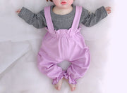 サロペット オーバーオール ベビー キッズ 子供 赤ちゃん 新生児 女の子 ロングパンツ オールインワン つなぎ カジュル 裾ゴム かわいい キュート ナチュラル おしゃれ 通園 普段着 着替え ガールズ 女児 無地 シンプル  66 73 80 90 パープル 紫 グリーン ピンク ブルー 青