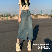 ロングスカート デニム ミモレ丈 前スリット レディース 婦人服 ボトムス Aライン 台形 ハイウエスト おしゃれ かわいい 大きいサイズ カジュアル デイリー 普段使い オフの日 お出かけ