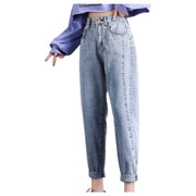 デニムパンツ ロングパンツ ジーンズ ジーパン レディース 女性 ボトムス 大きいサイズ ゆったり ラフ ハイウエスト 9分丈 ストレート 無地 単色 ポケット付き ウエストゴム おしゃれ カジュアル かっこいい ベーシック 定番 着回し ヘビロテ お出かけ 運動 青