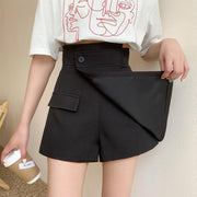 キュロットパンツ レディース ラップスカート風 ショートパンツ ミニ丈 ミニスカ風 巻きスカート風 大きいサイズあり ショーパン ラップキュロット スカパン スカートパンツ 無地 単色 シンプル おしゃれ かわいい セクシー ヘルシー 脚長 脚見せ 黒 ブラック 夏 春 夏服 春服 秋 冬