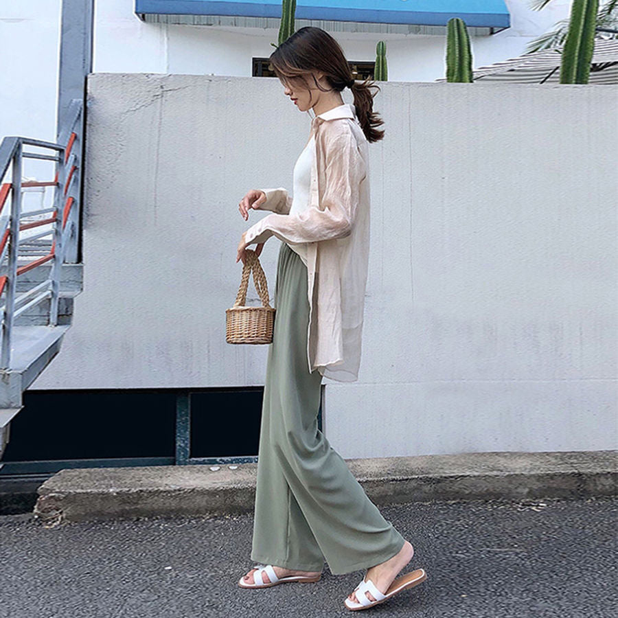 ワイドパンツ セルフカット リラックス ロングパンツ レディース カットオフ 商品画像3