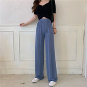 ワイドパンツ セルフカット リラックス ロングパンツ レディース カットオフ 切りっぱなし 裾カット リブパンツ ゆったり 体型カバー 美脚 ストレート ウエストゴム 薄手 無地カジュアル 春夏秋