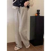 ロングパンツ ワイドパンツ レディース 女性用 長ズボン ボトムス ボーダー ウエストゴム ウエスト紐 部屋着 ルームウェア カジュアル ゆったり かわいい おしゃれ
