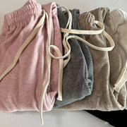 リブニットパンツ セミワイドパンツ ニット ニットパンツ レディース ボトムス ロングパンツ フルレングス ワイドパンツ リブ ドローストリング