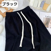 リブニットパンツ セミワイドパンツ ニット ニットパンツ レディース ボトムス ロングパンツ フルレングス ワイドパンツ リブ ドローストリング