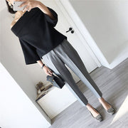 クロップドパンツ テーパードパンツ 9分丈 スラックス 長ズボン レディース ボトムス 大きいサイズ 無地 センタープレス シンプル 無地 おしゃれ カジュアル フォーマル 着回し抜群 脚長 通勤 OL 会社 ブラック グレー 黒 灰 きれいめ 上品