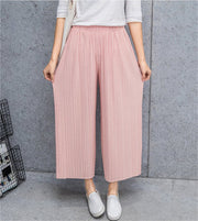 ガウチョパンツ ワイドパンツ 8分丈パンツ ズボン プリーツパンツ レディース 女性 婦人 ボトムス 無地 単色 ゴム ハイウエスト シンプル カジュアル 部屋着 ゆったり
