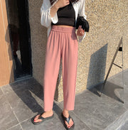 ロングパンツ 長ズボン レディース 女性 ボトムス 9分丈 ハイウエスト ウエストゴム 大きいサイズあり 無地 単色 シンプル カジュアル ラフ お洒落 普段使い 婦人服