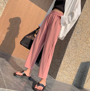 ロングパンツ 長ズボン レディース 女性 ボトムス 9分丈 ハイウエスト ウエストゴム 大きいサイズあり 無地 単色 シンプル カジュアル ラフ お洒落 普段使い 婦人服