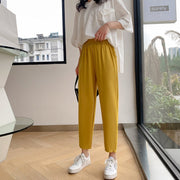 ロングパンツ 長ズボン レディース 女性 ボトムス 9分丈 ハイウエスト ウエストゴム 大きいサイズあり 無地 単色 シンプル カジュアル ラフ お洒落 普段使い 婦人服