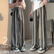 ロングパンツ 長ズボン フレアパンツ ワイドパンツ レディース 婦人 女性 ボトムス リラックスパンツ ウエストゴム ウエスト紐 ストライプ しましま 薄手 おしゃれ カジュアル かわいい シンプル お出かけ ルームウェア 白 黒