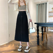 デニムスカート ロングスカート ミモレ丈 レディース 婦人服 後ろスリット ハイウエスト シンプル おしゃれ かわいい デイリー 普段使い カジュアル お出かけ 通学 ブルー ブラック 大きいサイズ