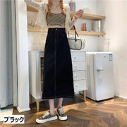 デニムスカート ロングスカート ミモレ丈 レディース 婦人服 後ろスリット ハイウエスト シンプル おしゃれ かわいい デイリー 普段使い カジュアル お出かけ 通学 ブルー ブラック 大きいサイズ