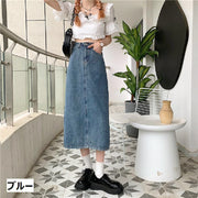 デニムスカート ロングスカート ミモレ丈 レディース 婦人服 後ろスリット ハイウエスト シンプル おしゃれ かわいい デイリー 普段使い カジュアル お出かけ 通学 ブルー ブラック 大きいサイズ
