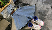 キュロットスカート デニムパンツ ショートパンツ キッズ 子供服 ジュニア 女の子 ボトムス フレア ウエストゴム キュロットパンツ ギャザー 無地 単色 ひらひら かわいい ガーリー 着回し ヘビロテ ベーシック 定番 おしゃれ カジュアル お出かけ 通学 青
