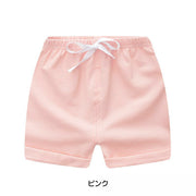ショートパンツ キッズ ベビー 男の子 女の子 ズボン ショート丈 ボトムス ウエストゴム ひも調整 紐 春 夏 無地 シンプル カジュアル 着まわし カラバリ豊富 動きやすい ストレッチ 楽ちん 定番 お出掛け 外出 部屋着 室内 通園 通学 レジャー 旅行 ビーチ