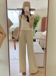ワイドパンツ レディース ボトムス ロングパンツ 薄手 シワ感 シンプル 無地 春夏 かわいい ハイウエスト おしゃれ ウエストゴム カジュアル 涼しい ゆったり リラックス ロング 女性 婦人