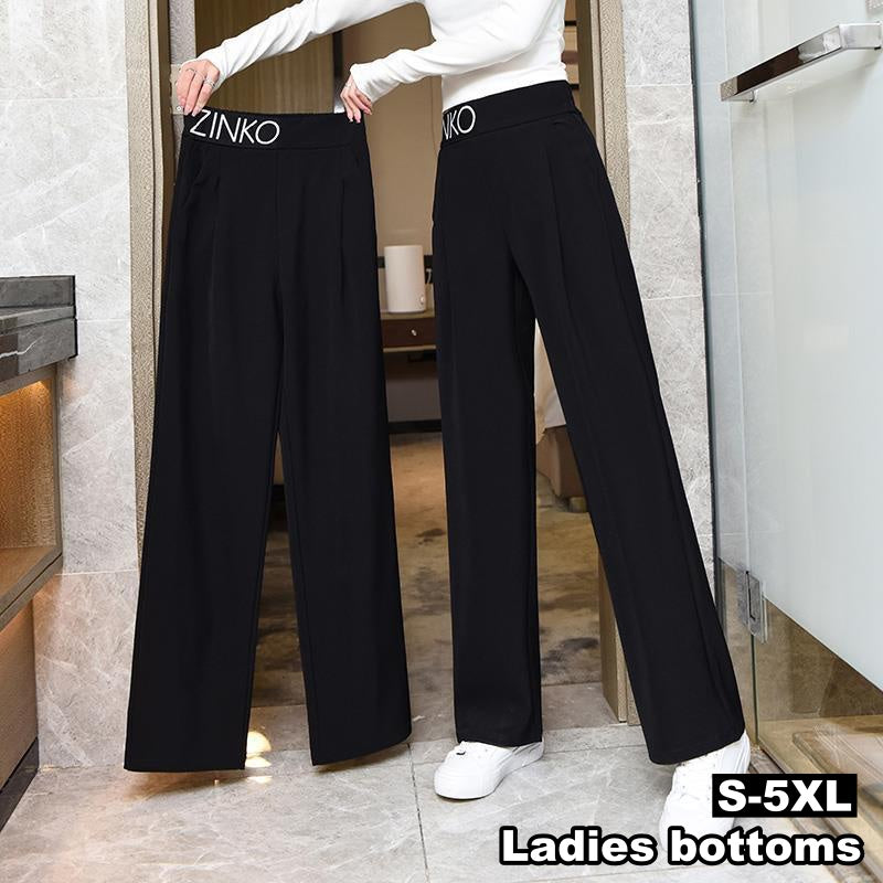 ロングパンツ ワイドパンツ レディース 女性 ボトムス ウエストゴム 薄手 脚長効果 美脚 オールシーズン ロゴ 春 秋 夏 冬 ダンス かっこいい シンプル カジュアル スポーティ ストレート ラクチン 動きやすい 婦人服 大きいサイズ