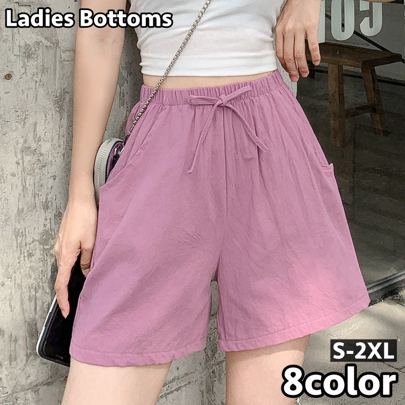 ショートパンツ レディース 女性用 ボトムス ズボン 短パン ハイウエスト 無地 単色 ウエストゴム おしゃれ カジュアル シンプル 部屋着 お出かけ 普段使い 大きいサイズあり 婦人服
