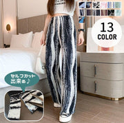 ワイドパンツ プリーツパンツ ロングパンツ レディース 長ズボン 薄手 セルフカット ボトムス 裾カット ウエストゴム 婦人服 ハイウエスト ラフ 楽ちん カジュアル 外出 お出掛け お家時間 在宅 女性用 ワンサイズ