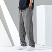 ロングパンツ イージーパンツ メンズ 男性用 ワイド ストレート ストライプ 大きいサイズ 長ズボン ウエストゴム シンプル モノトーン おしゃれ かっこいい カジュアル デイリー スラックス ポケット リラックスウェア 普段使い ポケット ウエスト紐 紳士服