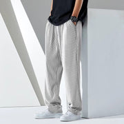 ロングパンツ イージーパンツ メンズ 男性用 ワイド ストレート ストライプ 大きいサイズ 長ズボン ウエストゴム シンプル モノトーン おしゃれ かっこいい カジュアル デイリー スラックス ポケット リラックスウェア 普段使い ポケット ウエスト紐 紳士服