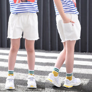 ショートパンツ デニムパンツ キッズ ジュニア 女の子 子供用 ボトムス ズボン 短パン デニム カラーデニム ダメージ カットオフ 切りっぱなし ジーンズ ジーパン ウエストゴム ポケット カジュアル シンプル かわいい おしゃれ