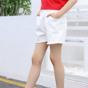 ショートパンツ デニムパンツ キッズ ジュニア 女の子 子供用 ボトムス ズボン 短パン デニム カラーデニム ダメージ カットオフ 切りっぱなし ジーンズ ジーパン ウエストゴム ポケット カジュアル シンプル かわいい おしゃれ