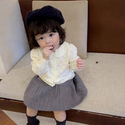 スカート ニット ベビー キッズ 子供服 女の子 赤ちゃん インナーパンツ 一体型 ミニ丈 ボトムス シンプル 単色 おしゃれ かわいい リボン紐 チラ見え防止 プリーツ風