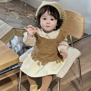 スカート ニット ベビー キッズ 子供服 女の子 赤ちゃん インナーパンツ 一体型 ミニ丈 ボトムス シンプル 単色 おしゃれ かわいい リボン紐 チラ見え防止 プリーツ風