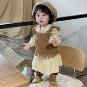スカート ニット ベビー キッズ 子供服 女の子 赤ちゃん インナーパンツ 一体型 ミニ丈 ボトムス シンプル 単色 おしゃれ かわいい リボン紐 チラ見え防止 プリーツ風