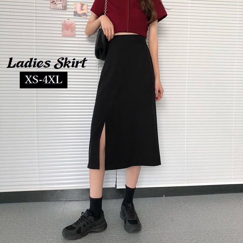 スカート ミディ丈 スリット入り レディース ボトムス 膝下丈 Aライン ハイウエスト 無地 ソリッドカラー 黒 大きいサイズあり 着回し シンプル 婦人服 女性用 お出掛け XS S M L XL 2XL 3XL 4XL