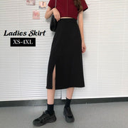 スカート ミディ丈 スリット入り レディース ボトムス 膝下丈 Aライン ハイウエスト 無地 ソリッドカラー 黒 大きいサイズあり 着回し シンプル 婦人服 女性用 お出掛け XS S M L XL 2XL 3XL 4XL