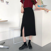 スカート ミディ丈 スリット入り レディース ボトムス 膝下丈 Aライン ハイウエスト 無地 ソリッドカラー 黒 大きいサイズあり 着回し シンプル 婦人服 女性用 お出掛け XS S M L XL 2XL 3XL 4XL