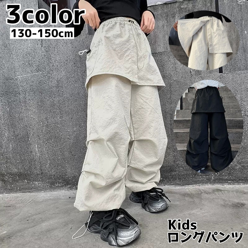 キッズワイドパンツ ロングパンツ キッズ ジュニア 子供 ウエストゴム 商品画像