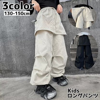 キッズワイドパンツ ロングパンツ キッズ ジュニア 子供 ウエストゴム 商品画像