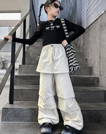 キッズワイドパンツ ロングパンツ キッズ ジュニア 子供 ウエストゴム 商品画像3