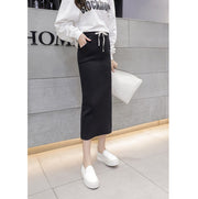 スカート ロング丈スカート タイトスカート スウェット バックスリット ミモレ丈 レディース 女性 ウエストゴム 紐 かわいい カジュアル スポーティー おしゃれ サイドポケット 無地 シンプル 婦人用