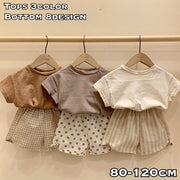 ショートパンツ Tシャツ 単品 キッズ ベビー 子供 女の子 男の子 ウエストゴム 半袖 ラウンドネック 無地 シンプル ドット柄 ストライプ柄 チェック柄 トップス ボトムス ハーフパンツ カットソー お洒落 カジュアル 普段使い お出かけ 子供服