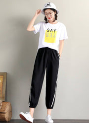 ジョガーパンツ レディース 女性用 ボトムス ロングパンツ 大きいサイズ クロップド丈 スウェット風 サイドライン シースルー 無地 ポケット付き スポーティー おしゃれ かっこいい ゆったり ウエストゴム スポーツ ジム ブラック 黒