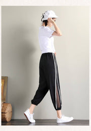 ジョガーパンツ レディース 女性用 ボトムス ロングパンツ 大きいサイズ クロップド丈 スウェット風 サイドライン シースルー 無地 ポケット付き スポーティー おしゃれ かっこいい ゆったり ウエストゴム スポーツ ジム ブラック 黒