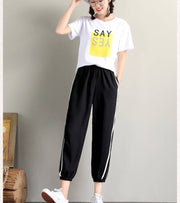 ジョガーパンツ レディース 女性用 ボトムス ロングパンツ クロップド丈 スウェット風 サイドライン シースルー 無地 ポケット付き スポーティー おしゃれ かっこいい ゆったり ウエストゴム スポーツ ジム ブラック 黒 大きいサイズ