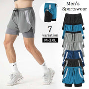 スポーツウェア ショートパンツ 短パン メンズ 男性用 ボトムス レギンス一体型 半ズボン 重ね着風 フェイクレイヤード ポケット付き 大きいサイズあり 通気性 トレーニングウェア フィットネス ランニング ジョギング 運動 M L XL 2XL 3XL